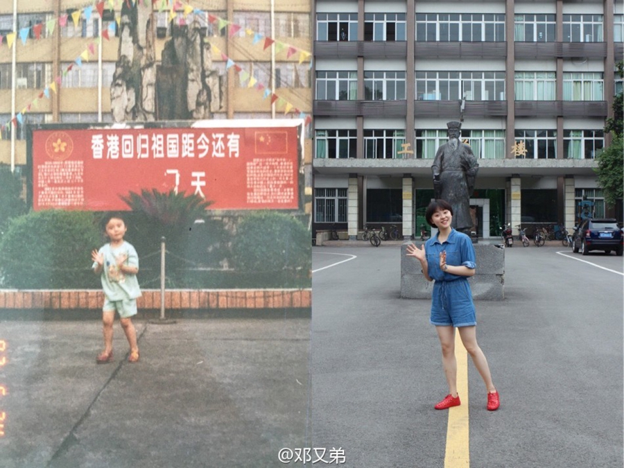 Now and Then: Graduate Poses at Same University Spots 19 Yrs Later