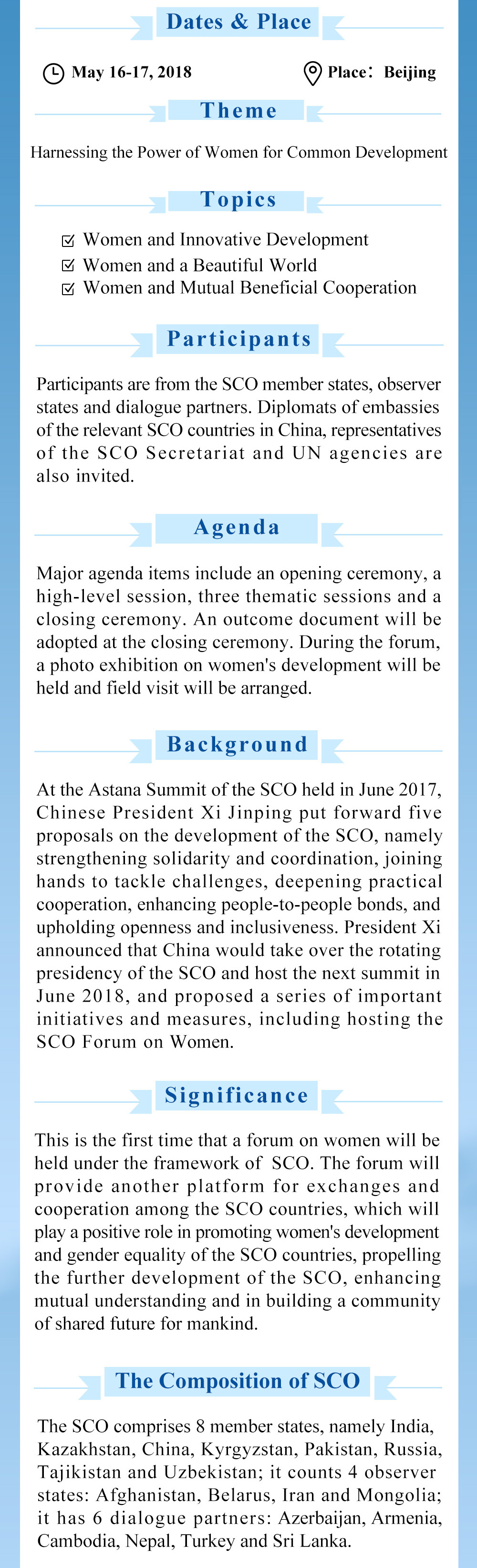 The First SCO Forum on Women to Be Held in Beijing