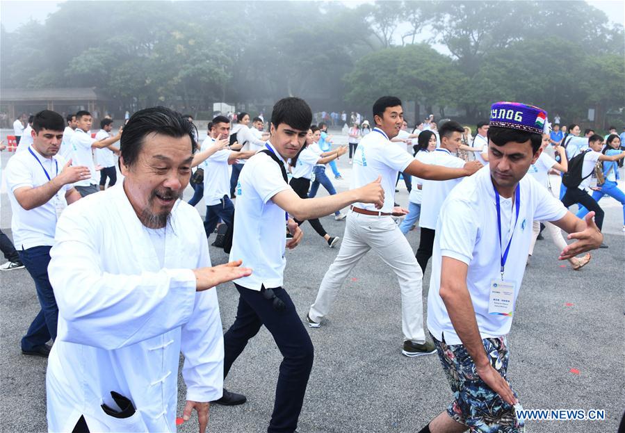 Attendees Learn Taichi at Taiqing Temple at SCO Youth Campus