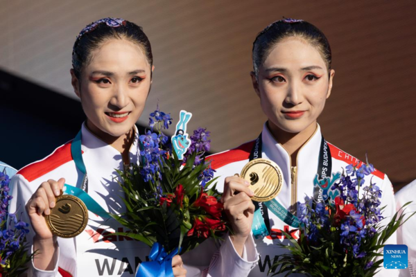 China's Twin Wang Sisters Win Gold in Budapest Worlds Artistic Swimming