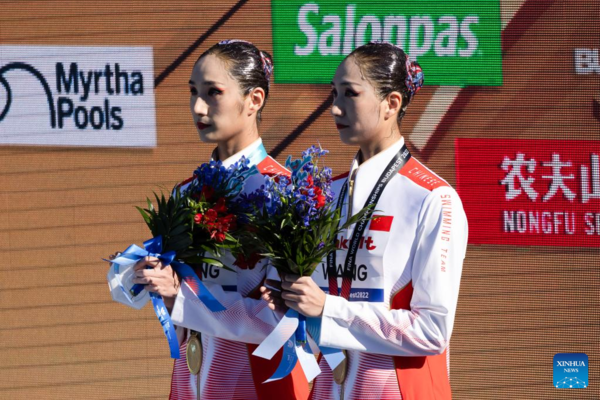 China's Twin Wang Sisters Win Gold in Budapest Worlds Artistic Swimming