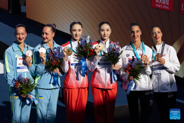 China's Twin Wang Sisters Win Gold in Budapest Worlds Artistic Swimming