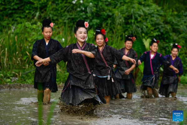 Villagers Perform Water Drum Dance in Jianhe County, SW China