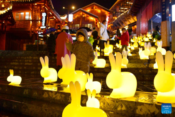 Decorations Featuring Image of Rabbit Add Festive Atmosphere to Upcoming Chinese Lunar New Year