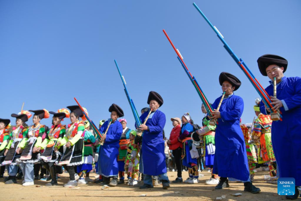 Miao People Participate in Traditional Dancing Activity in SW China's Guizhou