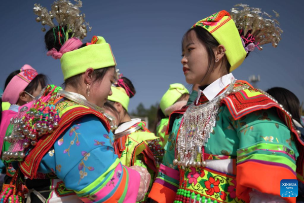 Miao People Participate in Traditional Dancing Activity in SW China's Guizhou