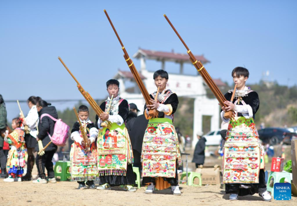 Miao People Participate in Traditional Dancing Activity in SW China's Guizhou