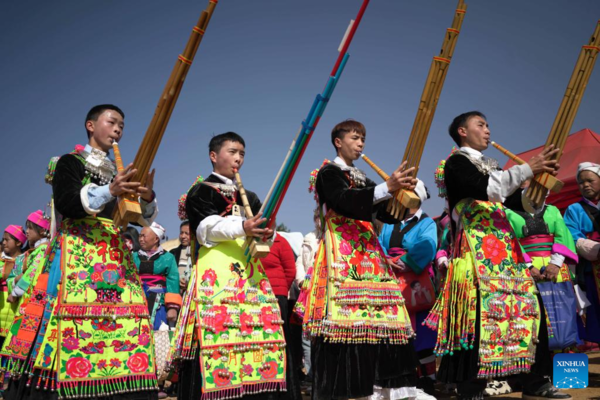 Miao People Participate in Traditional Dancing Activity in SW China's Guizhou