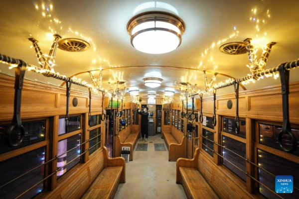 Trams Decorated with Lights to Attract Tourists in Dalian, China's Liaoning