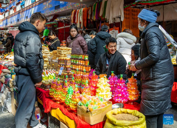 People Prepare for Upcoming Chinese New Year in Lhasa, SW China